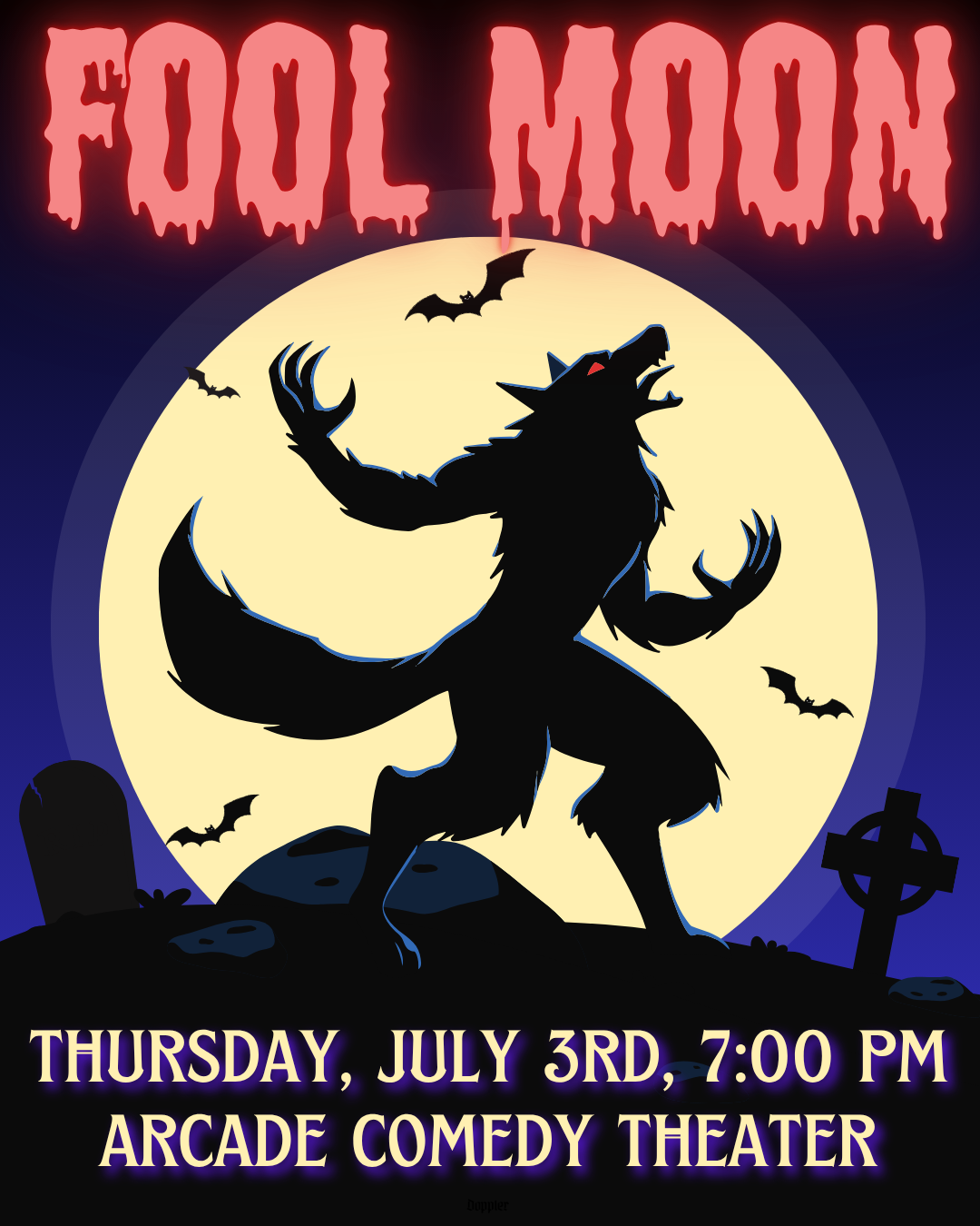 Fool Moon is a live game show where some comedians are not what they seem. Come laugh and howl as we find out the humorous answer to "which ones amongst us are werewolves?"
