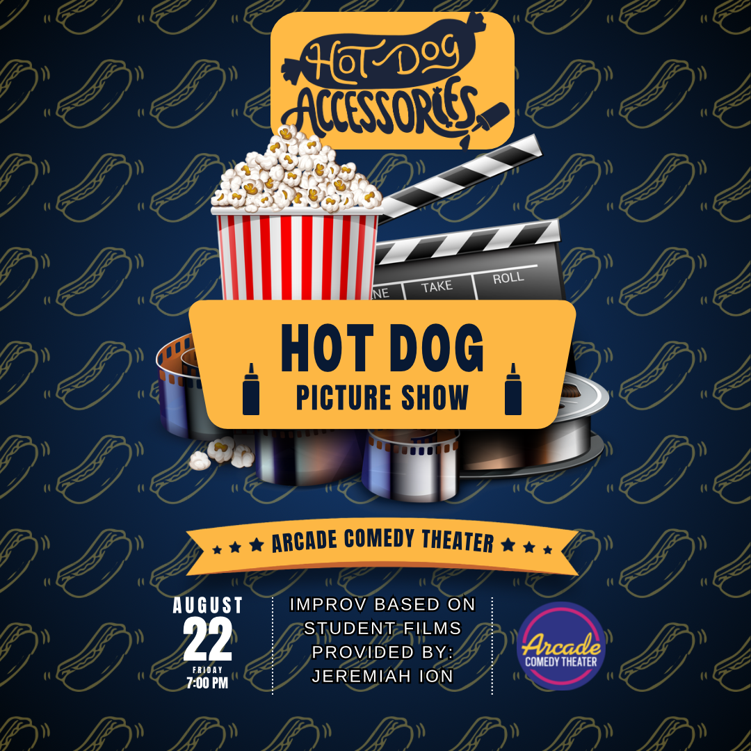 Hot Dog Accessories is back with an off-the-rails night of long form improv, and this time—we're going cinematic. Join us for Hot Dog Picture Show, where we take two real student films (yes, actual ones!) by Jeremiah Ion and use them as the inspiration for a wild, character-driven Slacker set that hops between storylines like your favorite cult classic. Bonus feature: Our favorite improv duo, Nonsense, will be delivering fast and chaotic improv to properly scramble your brain before the main event.
