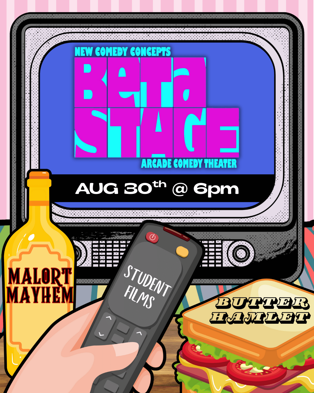 This month features a comedy duo, student films, and an experiment in inebriated improv. So sit back, relax, and laugh as we bring comedy to your table.