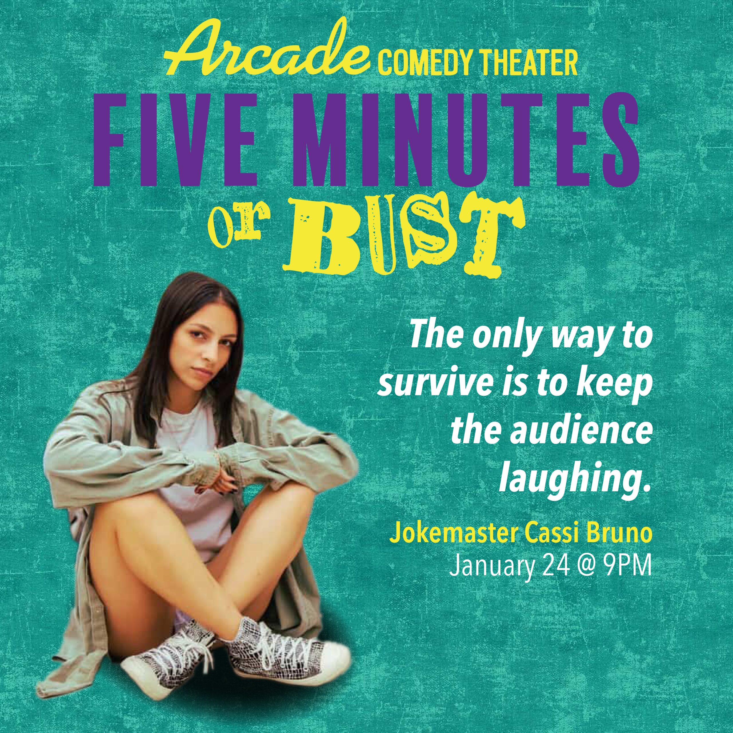 **How long can you last? Joke Master Cassi Bruno will listen to audience laughter and decide if it’s enough to keep the comic on stage. If the audience isn’t laughing, the performer will be given an early ejection by the Joke Master. **